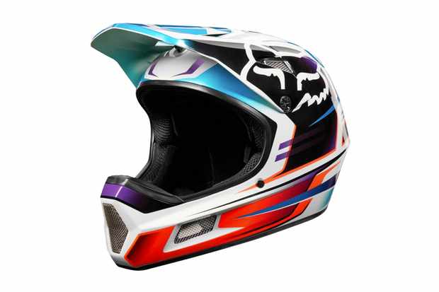 full face helmet reviews A colourfull full-face mountain bike helmet on a white background