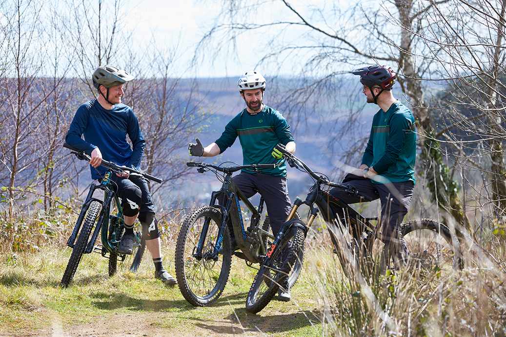Tom Marvin, Alex Evans and Robin Weaver testing mountain bikes for 2022 Bike of the Year