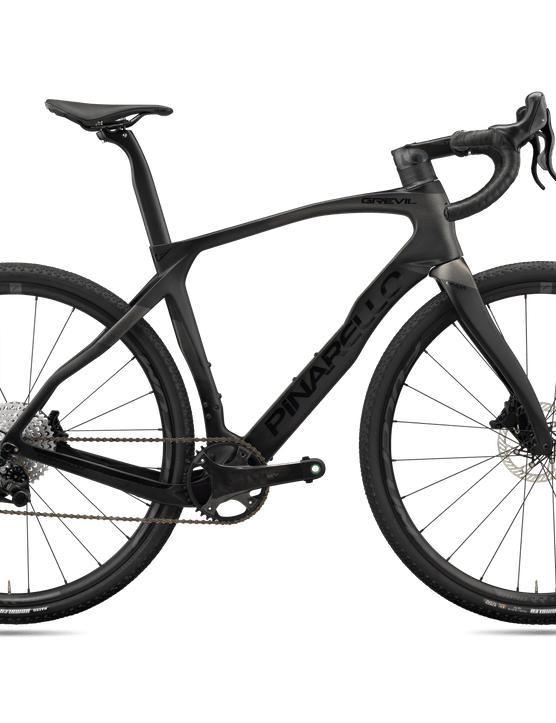 The Ekar / Fulcrum build is also available in Pinarello's signature black-on-black.